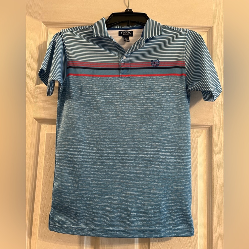 EUC Boys CHAPS Performance Short Sleeve Polo, Blue, Red & Light Blue